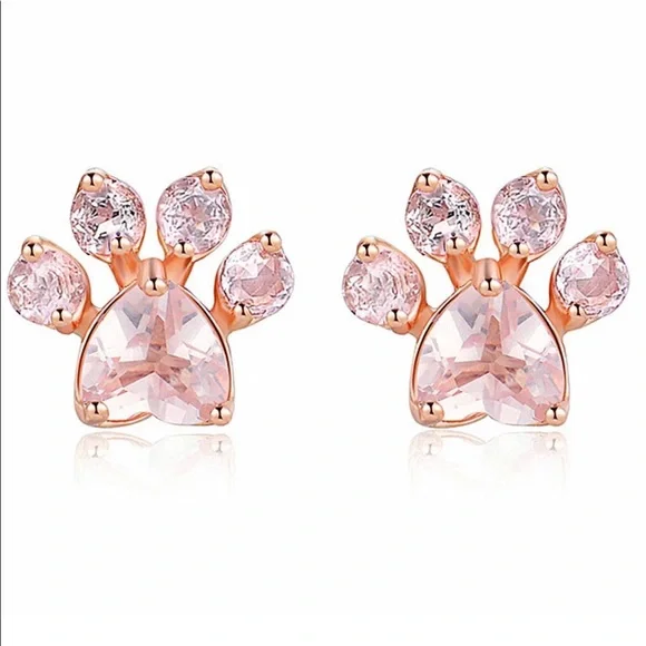 New Rose Gold Paws Zircon Stud Earrings - Picture 1 of 5